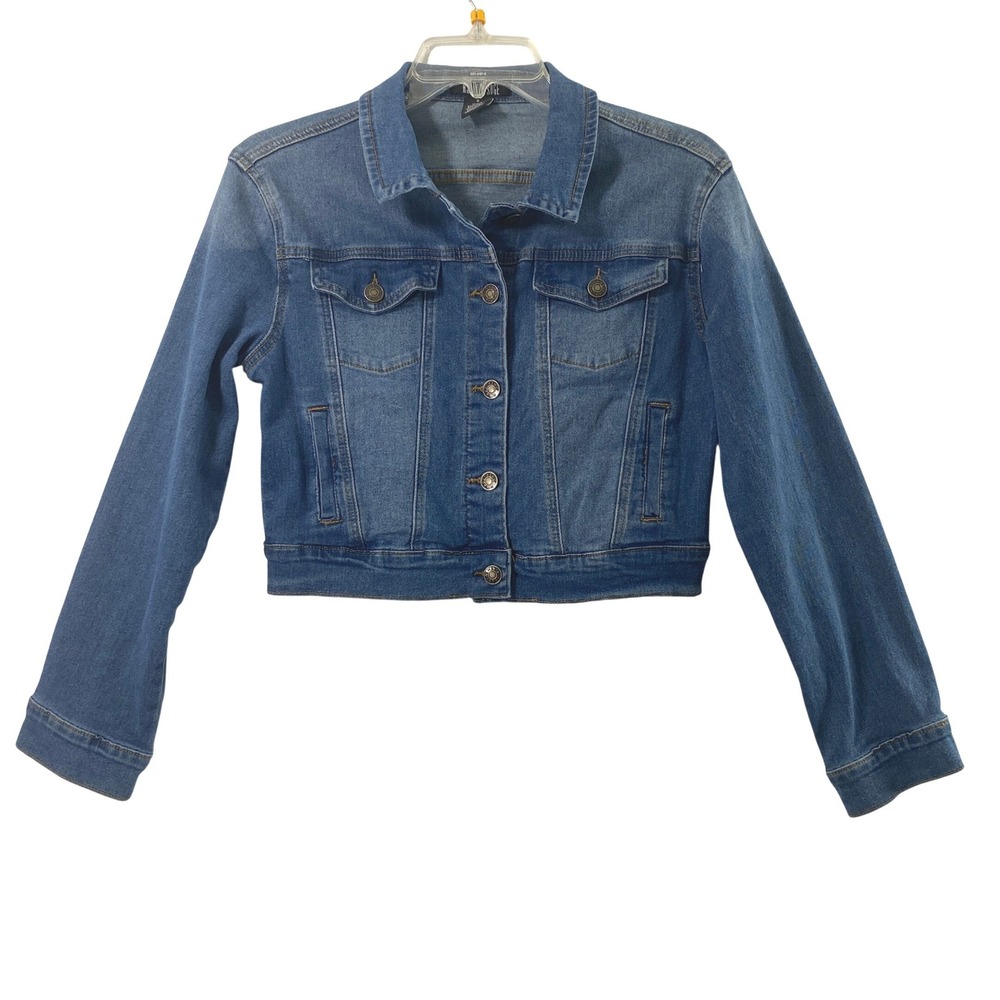 Ashly & Sage Jean Jacket Womens S Blue Cropped Medium Wash Denim Button Up Layer